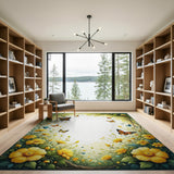 ODIKA Washable Whimsical Butterfly & Yellow Floral Garden Area Rug, Low Pile Non-Slip Rug