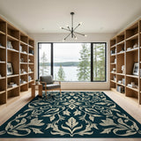 Ornate Teal Floral Vine Area Rug
