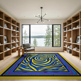 Vibrant Swirling Blue Yellow Abstract Area Rug