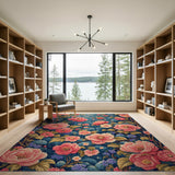 Vintage Pink Peony Garden Floral Rug