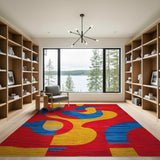 Bold Abstract Geometric Area Rug in Red Blue Yellow