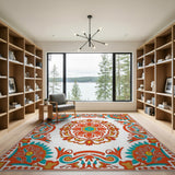 Intricate Red Teal Persian Medallion Area Rug