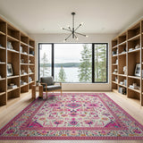 Vibrant Pink Border Persian Motif Area Rug