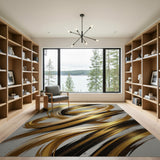 Gold and Silver Gold Swirl Abstract Area Rug