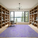 Purple Purple Whimsical Floral Line Art Area Rug