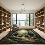 Black Bear Family Forest Path Area Rug