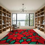Vibrant Red Poinsettia Floral Floral Vintage Area Rug