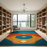 Teal Baseball Diamond Geometric Area Rug