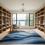 Geometric Ocean Waves Blue Area Rug