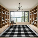 Black and White Rustic Farmhouse Black White Buffalo Check Area Rug