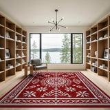Red Heritage Tribal Area Rug with White Intricate Motifs
