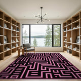 Neon Pink Maze Geometric Area Rug