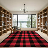 Red Rustic Farmhouse Red Black Buffalo Check Area Rug
