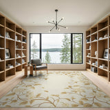 Beige Gold Floral Vine Border Area Rug
