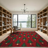 Tribal Christmas Trees Red Area Rug