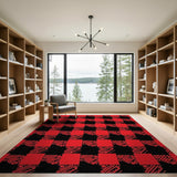 Bold Red Black Plaid Check Area Rug