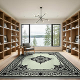 Black and White Ornate Black Medallion Persian Area Rug