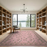 Blush Pink Greenery Floral Vintage Area Rug