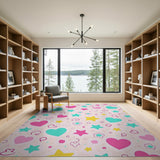 Multi-color and Patterns Playful Pink Hearts Stars Area Rug