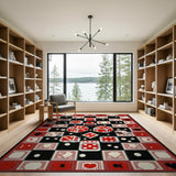 Casino Dice Cards Red Checkerboard Rug