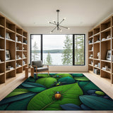 Lush Green Leaves Iridescent Beetles Area Rug