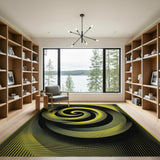 Vibrant Yellow Spiral Geometric Area Rug