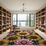 Sunflower Dahlia Floral Pattern Area Rug