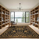 Ornate Black Gold Traditional Persian Rug