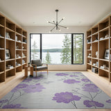 Floral Vintage Purple Floral Grey Area Rug