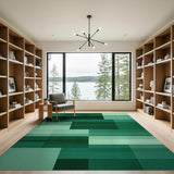 Green Emerald Green Geometric Block Area Rug
