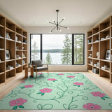 Pink Hibiscus Vine Floral Area Rug