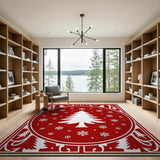 Ornate Red Christmas Tree Snowflakes Area Rug