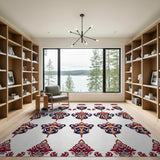 Ornate Red Blue Heritage Tribal Shield Rug