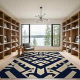 Navy Beige Interlocking Geometric Area Rug