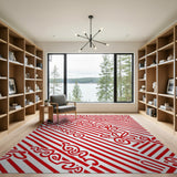 Red Bold Red Swirl Stripe Area Rug