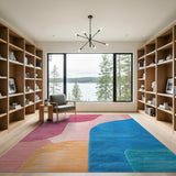 Abstract Pink Blue Curved Area Rug