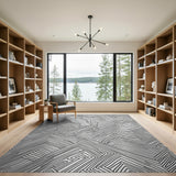 Intricate Black White Geometric Maze Area Rug