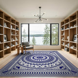 Blue and Teal Traditional Persian Navy Blue Mandala Persian Area Rug