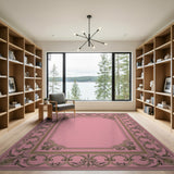 Pink Pink Ornate Floral Border Area Rug