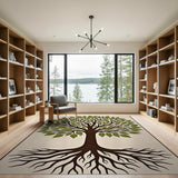 Tree of Life Green Area Rug with Roots