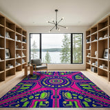 Vibrant Neon Mandala Geometric Area Rug
