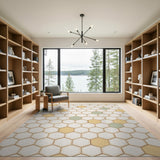 Yellow Teal Hexagon Honeycomb Area Rug