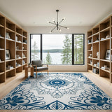 Navy Blue Persian Floral Mandala Rug