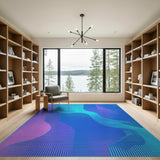 Abstract Blue Teal Fluid Wave Geometric Rug