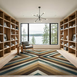Teal Tan Chevron Geometric Area Rug