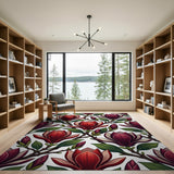 Vintage Red Magnolia Floral Area Rug