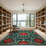 Vintage Poinsettia Floral Area Rug