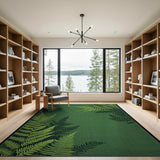 Green Vintage Fern Silhouette Green Area Rug