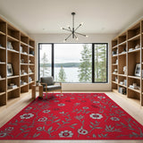 Red Floral Outline Area Rug