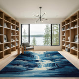 Misty Blue Waterfall Forest Area Rug